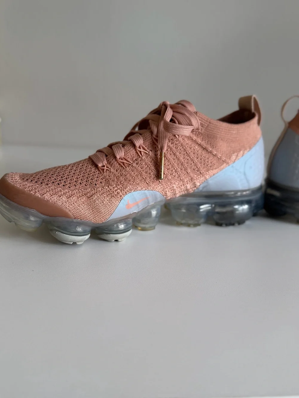 Nike Women's Rose Gold and White VaporMax Flyknit Sneaker